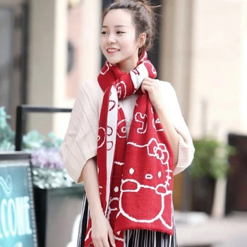 Hello Kitty Šátek Ženy Zimě Korea Dospělý Student Roztomilé Pletení Šátek Zahuštěný Teplá Zima pro Ženy 2022 Oděvní Doplňky