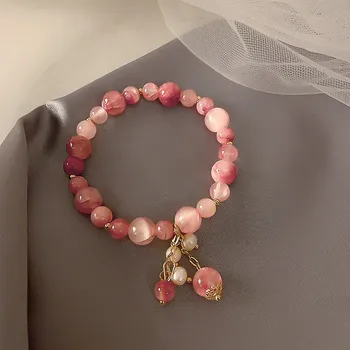 2021 Korejské Růžový Krystal Sladké Elastické Korálkové Náramky Pro Ženy Módní Šperky Bijoux Femme Náramky & Náramky Dárky