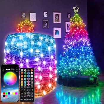 Led Víla Světla Měděného Drátu String S Telefonem APP Ovládání RGB Zářivka Vánoční Party Dekorace Venkovní Dovolenou Osvětlení
