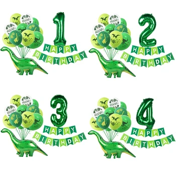 23pcs Dinosaurus Latexové Balónky, Kluci Zelené Šťastné Narozeniny Banner Číslo Koule dino téma děti Divoká Narozeninová Párty Dekorace