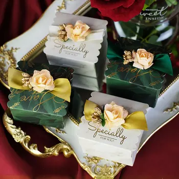 Sen Candy Box Mramorová Bronzový Květ Čokoláda Krabice Svatební Party Dekorace Baby Sprcha Chlapec Gilr Narozeninový Dárek Box pro Hosty