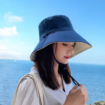 Summer Sun Hat Skládací Kbelík Klobouk pro Ženy, Venkovní Opalovací krém Bavlna Rybaření Lov Cap Anti-UV Široký Okraj Kbelík Sun Hat
