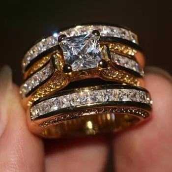 3 Kusy/sada Kroužků Princezna Vyjmout Naplněné Svatební Kapela Prsten 3D Kolo Drahokamu Prsteny pro Ženy
