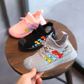 Dětské nové sportovní boty 2021 chlapci a dívky cartoon dinosaur mesh boty dětské prodyšné pletené pedál ponožky, non-skluzu boty