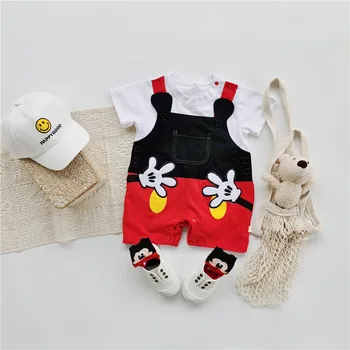 Letní Novorozence Dětské Kombinézy Ponožky Sada Kreslený Mickey Mouse Ruku Chlapec Dívka Kombinéza Kojenecká Kostýmy, Bavlněné Body, Krátký Rukáv
