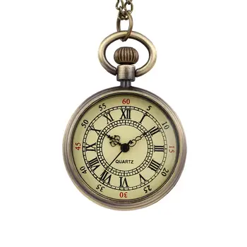 6014Retro klasický design, dvojité digitální starověké Římské kapesní hodinky bronz přívěsek děti, dárek pásek řetěz