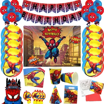 Disney Spiderman Téma Jednorázové Nádobí Design Děti Narozeninové Party Papírový Talíř Šálek Ubrousek Candy Dárkový Balíček Ubrus Dodávky