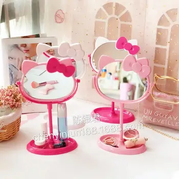 Kawaii Sanriod Hello Kitty Roztomilé Kt Luk Make-up Zrcadlo, psací Stůl Otočné Oboustranné Zrcadlo, toaletní Stolek Doplňky, Hračky pro Holky