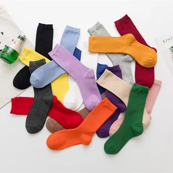 Nové Dámské Ponožky, Pevné Ponožky Ženy Ponožky Harajuku Barevné Čisté Ponožky Roztomilé Módní Fialová Růžová Žlutá Bílá Černá Barva Ponožky