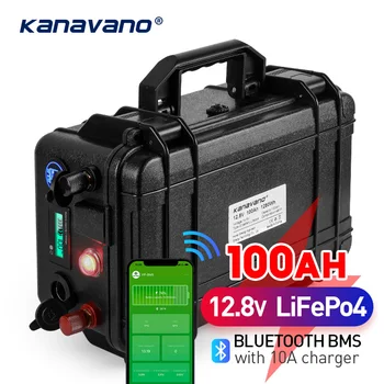Vodotěsné 12,8 V 100Ah LiFePO4 Battery Pack 12V 40Ah Build-in Bluetooth BMS Pro Solární RV EV Karavan Jachta Měnič S Nabíječkou