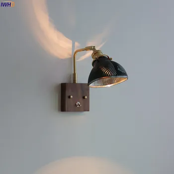 IWHD Ořechového Dřeva Baldachýn LED Nástěnné Lampy Vedle Ložnice Obývací Pokoj Koupelna Zrcadlo Světlo Vlevo, Vpravo Otočte Měď Moderní Wandlamp