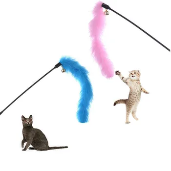 Růžová Modrá barva Krůtí Peří Stick Hůlka Pro Cat Catcher Teaser Hračka Pro Kotě Skákání Vlak Podpory Zábavy