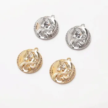 2KS Unicorn Přívěsky Amulet Kus Kouzla pro Výrobu Šperků Náhrdelník DIY Ručně vyráběné Mosazné 14k Pozlacené 18*20mm