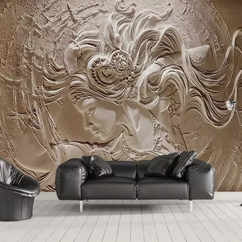 Evropská 3D Reliéfní Krása Nástěnné malby Personalizované Vlastní Fotografie Tapety Obývací Pokoj TV Pozadí Nástěnné Mon-tkané Vodotěsné Nástěnné