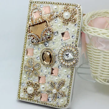 Luxusní Třpytky Bling Drahokamu Diamond Pearl Kožené Flip Peněženka Telefon Pouzdro Pro SamsungS22 S20 S21 S10 S9 S8 Plus Note20 10 9 8