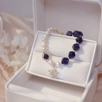 Korea Horké Módní Šperky modrá Spar Sladkovodní Pearl Ruční Korálkový Náramek Sladké Astrální Ženy, Dárek k Narozeninám Náramek