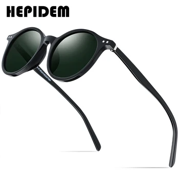 HEPIDEM Acetát Polarizované sluneční Brýle Muži Vintage Retro Kulaté Sluneční Brýle pro Ženy Značky Design, Jasné, Transparentní Brýle 9116