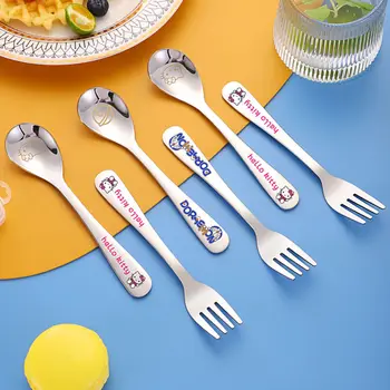 Kawaii Hello Kitty, Doraemon 304 Z Nerezové Oceli Kreslený Fork Spoon Set Dětské Lžíce Vidlička Nádobí Self-Krmení Malé Lžíce Rýže