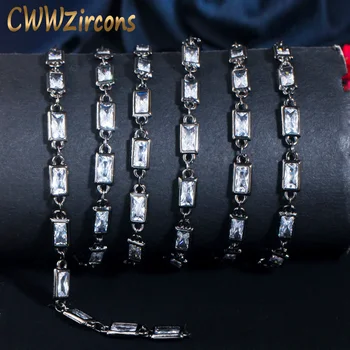 CWWZircons 1 Metr Černé Zlato Barva Čtvercové Zirkony Kámen Cuban Link Chain pro Výrobu Šperků DIY Náramek, Náhrdelník D010