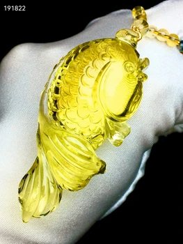 Pravý Přírodní Žlutý Citrín Quartz Ryby Vyřezávané Přívěsek 70.32.18 mm Ženy Šperky Jasné, Citrín Korálky Náhrdelník AAAAA
