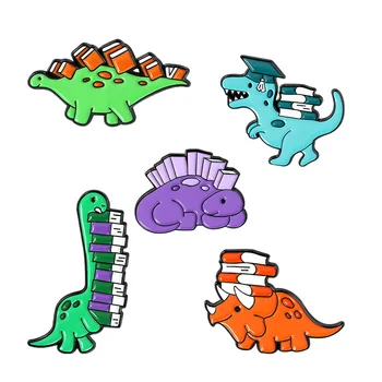 Dinosaurus A Kniha Ozdobné Odznaky, Piny Klopy Anime Brože Pro Ženy, Roztomilé Kolíky, Kovové Smaltované Odznaky Mini Brože Na Batoh