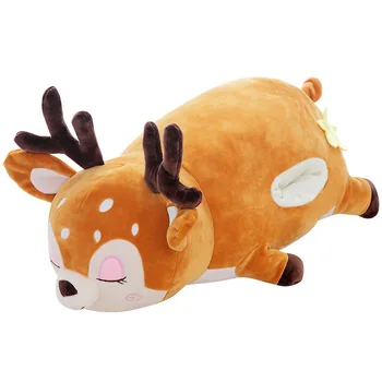 Hnědé měkké jelen pohodlné teplé plyšové vycpaných zvířat hračky, polštář, holka, spací polštář, vycpané zvíře
