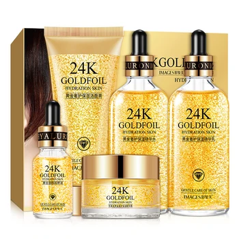 24K Gold Kůže Péče Sada 5 KS S Box Obličeje Toner Essence Krém Nikotinamid Anti-Aging Sérum Pleťové Čistící Sada Pro Dámské M