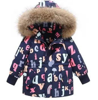 dětská Zimní péřová Bunda pro Dívky Oblečení vodotěsné Venkovní kabát s kapucí Děti bunda pravá kožešina oblečení