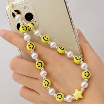 Jednoduchý Krásný Mobilní Telefon Anti-Ztracené Šňůrka Žlutá, Jemná Keramika Smajlík Pryskyřice Telefon Řetězce Ženy Šperky Dárky