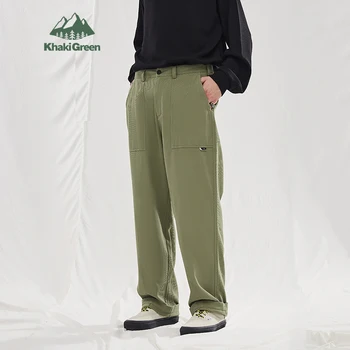 INFLACE Khaki Propnutá Noha Twill Cargo Kalhoty Muži v těžké Váze Bavlna Kalhoty Plus Velikost