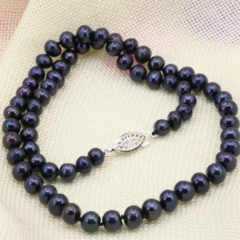7-8mm pearl náhrdelník pro ženy šperky přírodní sladkovodní černá nearround korálky řetěz náhrdelník obojky, dárek 18inch B3226