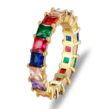 Nidin Nové Módní fashion Rainbow Bar Věčnost Kapela Prsteny Náměstí Bageta CZ Zásnubní Prsten Pro Ženy Barevné Šperky