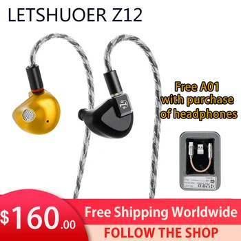 LETSHUOER Z12 14,8 mm Rovinné Magnetické Řidič IEMs, Gold Edition hi-fi in-Ear Sluchátka s CNC Obráběné Hliníkové Slitiny
