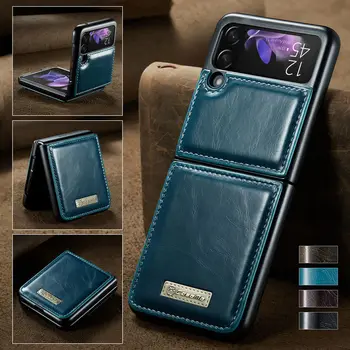 Luxusní PU Kožené Rozkládací Pouzdro pro Samsung Galaxy Z Flip 3 5G Flip3, Nárazuvzdorné Obchodní Knihy Retro Telefon přikryjeme Mikrovlákno