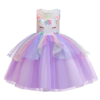 Jednorožec Princezna Šaty 2019 Nový Kreslený Roztomilé Krajkové Dívky Šaty Sweet Tutu Ples Šaty pro Dívky Oblečení 3-8year Staré