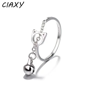 CIAXY Stříbrná Barva Duté Cat Zvonek pro Ženy, Dívka Střapec Řetězce Nastavitelný Kroužek Kreativní Šperky