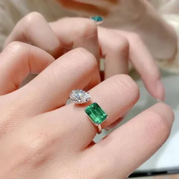 Romantické Francouzské Retro Zelené Barvy Náměstí Kapičky Vody Otevřené Kroužky Pro Ženy 2022 Korejské Módní Šperky Party Girls Luxusní Prsten