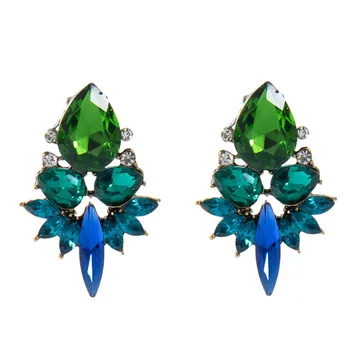 Populární Vintage Zelená Modrá Crystal Drahokamu Náušnice pro Ženy, Dívky Módní Šperky