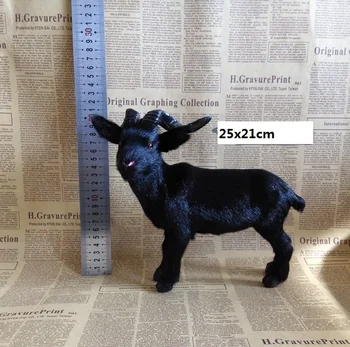 o 25x21cm realistické hračka černá koza polyethylenu a kožešiny ovčí tvrdý model fotografie rekvizity,bytové dekorace, vánoční dárek b0857