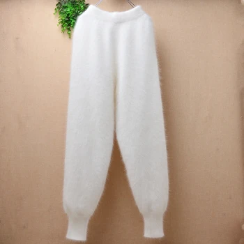 ženské ženy módní bílé chlupaté norek kašmír pletené Bublina Kalhoty podzim zima blejzry angorské kožešiny volné kalhoty, svetr, kalhoty