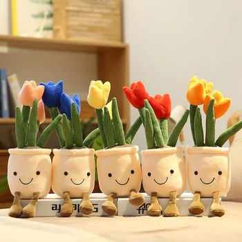 Simulace Tulipánové Vázy, Plyšové Hračky Room Decor Plněné Kreativní Hrnkové Květiny Měkká Panenka Romantické Dárky pro Přítelkyni Foto Prop