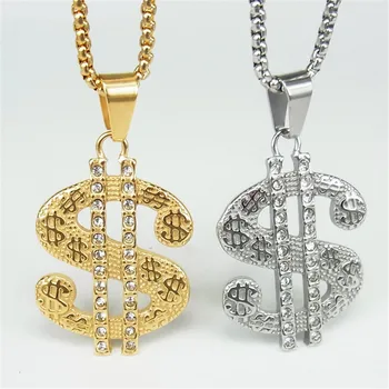 Hip Hop Zlatá Amerika Dolar Přívěskem Náhrdelník S Řetězem Ledový, Bling z Nerezové Oceli, Šperky Pro Muže, Ženy XL1661N