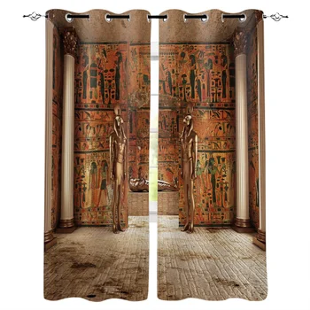 Hrobka Faraona Egypta Zlaté Hrobky Okna, Interiérové Záclony Valance Rouška pro Kuchyň Obývací Pokoj Ložnice Dekorace Záclony