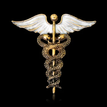 WYSIWYG Crystal Caduceus Kolíky Odznak Brože Klopě Pin Medicína Symbol Šperky Dárky Pro Sestru Lékaře, Studenty medicíny