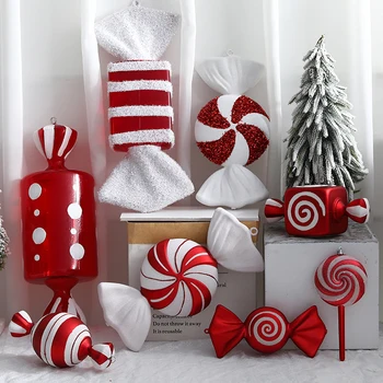 Oversize Červená bílá Candy Cane Vánoční Strom Dekorace pro Domácí 2022 Vánoce Ornament Vánoce Vánoce Dárky Šťastný Nový Rok 2023