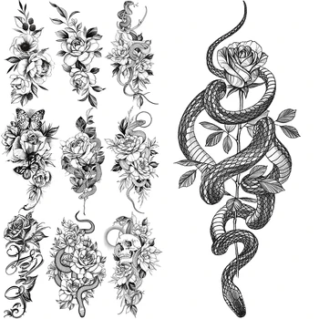 Had Květina Dočasné Tetování Pro Ženy Dívky Realistické Motýl Dopis Malé Růže Falešné Tetování Nálepka Předloktí Pasu Tetování