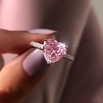 Módní Křišťálové Srdce Svatební Prsten pro Ženy Zirkon Zásnubní Prsteny Růžové Stříbrné Barvy Glamour Šperky Dárek Nové