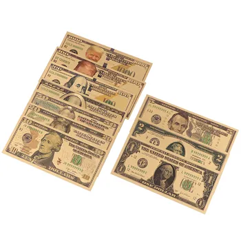 10 ks 1 2 5 10 20 50 100 Dollar Gold Plated Dolarů Pamětní Poznámky Falešné Peníze, Zlato Starožitné Sbírky
