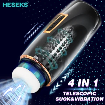 HESEKS 4V1 Automatické Teleskopické Sání Vibrační Masturbátory Pro Muže, Skutečný Kouření Masturbátor Pussy Vagíny Pro Muže 18