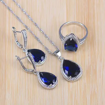 Risenj propagace velká vodní kapka modrá stone stříbrná barva šperky sady pro ženy, svatební/zásnubní/party šperky
